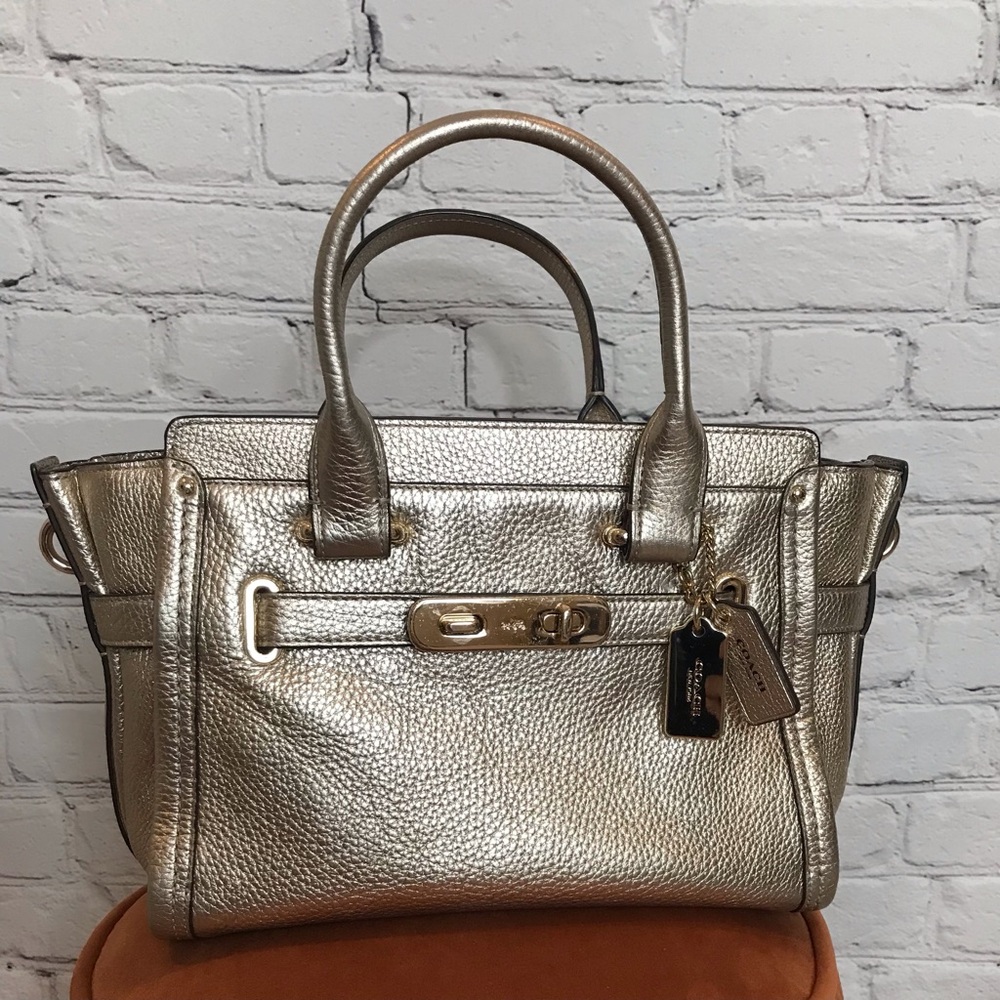Coach Swagger 27 Satchel Metallic Pebble Leather - EUC